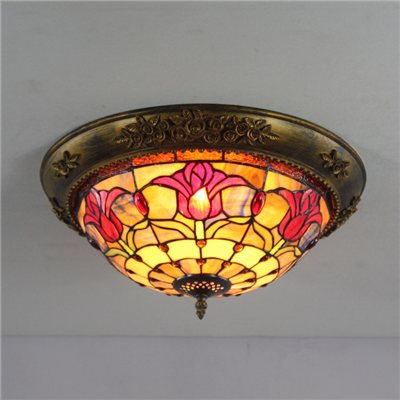CE120027 12 inch tiffany ceiling lamp Round Glass Flush Mount Ceiling Lighting