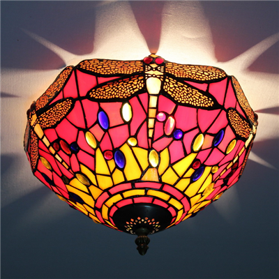 CE120033 12 inch tiffany ceiling lamp Round Glass Flush Mount Ceiling Lighting