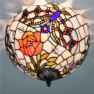 CE120036 12 inch tiffany ceiling lamp Round Glass Flush Mount Ceiling Lighting