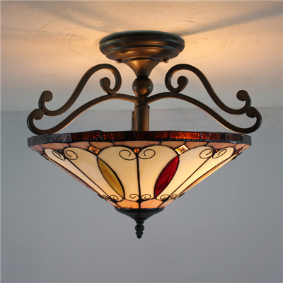 CE160010 16 inch tiffany ceiling lamp Round Glass Flush Mount Ceiling Lighting