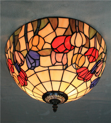 CE160013 16 inch tiffany ceiling lamp Round Glass Flush Mount Ceiling Lighting