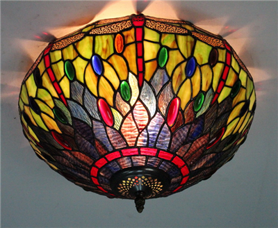 CE160017 16 inch tiffany ceiling lamp Round Glass Flush Mount Ceiling Lighting