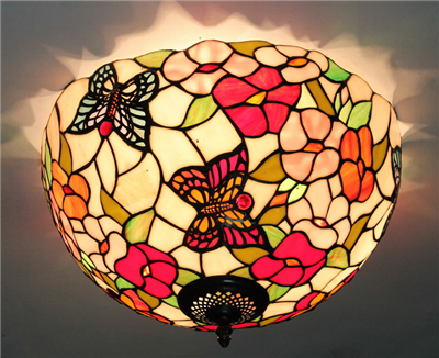 CE160019 16 inch tiffany ceiling lamp Round Glass Flush Mount Ceiling Lighting