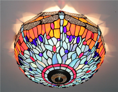 CE160020 16 inch tiffany ceiling lamp Round Glass Flush Mount Ceiling Lighting