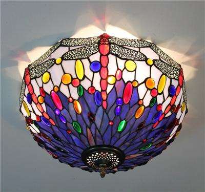 CE160021 16 inch tiffany ceiling lamp Round Glass Flush Mount Ceiling Lighting