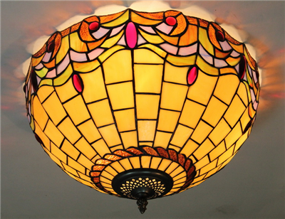 CE160025 16 inch tiffany ceiling lamp Round Glass Flush Mount Ceiling Lighting