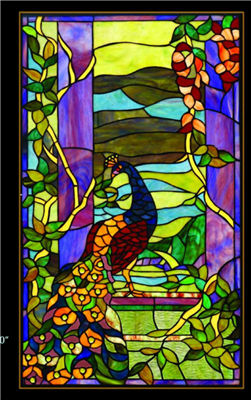 GP00036  Peacock Tiffany Style stained glass window panel 