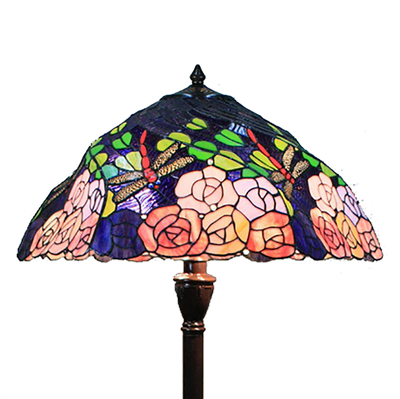 FL200073 20 inch Two lights Zinc alloy base  dragonfly and rose rotate shade Tiffany floor lamp stai