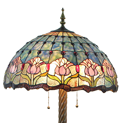 FL200047 20 inch Two lights Tulip Tiffany Style Stained Glass Floor Lamp