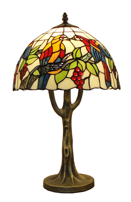 TL120034 12 inch Tiffany style jeweled peacock base stained glass accent lamp 
