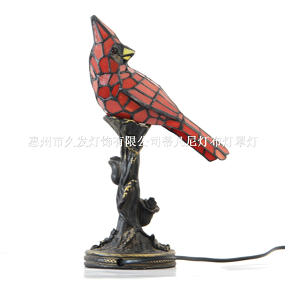 TLC00063 Tiffany Style Stained Glass Table Lamp Red Cardinal Victorian Style Accent Lamp Pedestal La