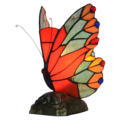 Tiffany Style Stained Glass Red Butterfly Accent Lamp