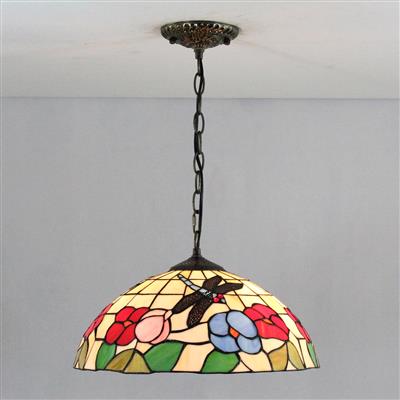 PL160016 Tiffany Style Dragonfly and Flower Pendant Lamp stained glass hanging lighting