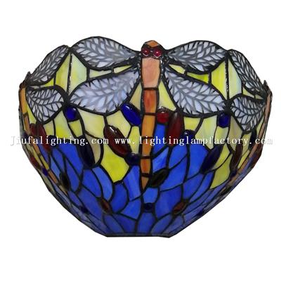 WL120070 Blue Yellow Stained Glass Dragonfly Shade Wall Light Lamp