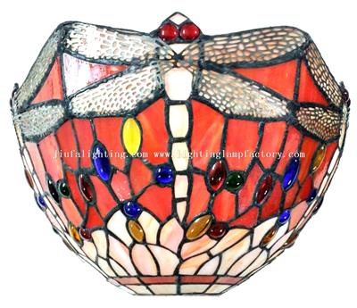 WL120072 Red Pink Tiffany Style Dragonfly Wall Lamp 12 inch Wide Vintage Wall Light Fixture
