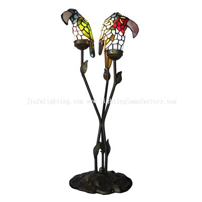 TLC00227 Tiffany Style Three Parrots Table Lamp Antique Bronze Lamp Base