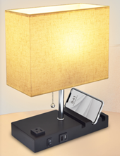 USB Table Lamp with 2 Useful USB Ports/One Outlet, USB Bedside Lamp, Suitable for Nightstand Lamp or