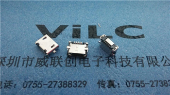 MICRO 全贴式母座 USB 5P  带柱带焊盘 直边
