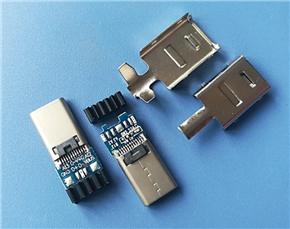 type C 三件式公头 自动焊 带线夹 带屏蔽罩USB