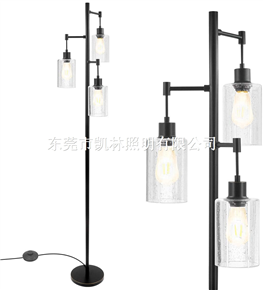 Industrial Standing Tree Light 3 Hanging Bubble Glass Shade Retro Rustic Indoor Pole Tall LED Floor 