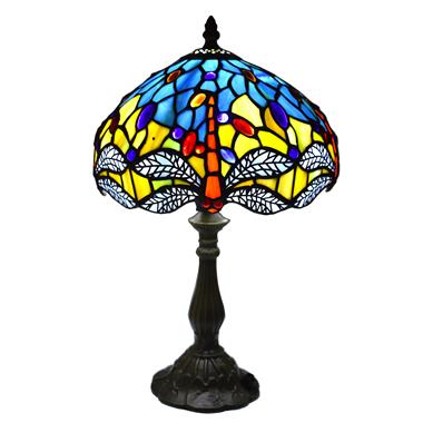 TL100023 10 inch Blue Yellow Stained Glass Beaded Dragonfly Style Table Lamps Antique Desk Lamp