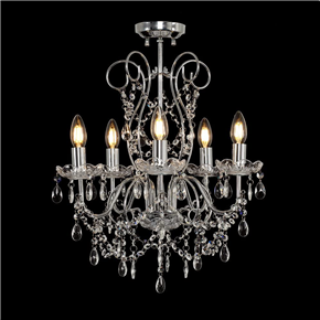 Modern 5 Way Silver Chrome Ceiling Light Chandelier Fitting with Clear K5 Genuine Lead Crystal Dropl