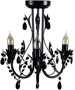 Contemporary Gloss Black Shabby Chic 3 Way Ceiling Light Chandelier Fitting with Decorative Black Ac
