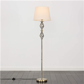Traditional Style Antique Brass Double Twist Floor Lamp with a Beige Tapered Shade