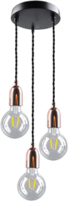 Industrial 3 Lights Pendant Light Fitting, Retro Vintage Rose Copper E27 Screw Edisen Lamp Holder, A