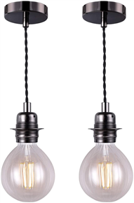 Vintage Pendant Light Fitting, Black Finish Retro Style E27 Lamp Holder, Black Ceiling Rose with Bra