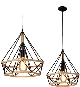 Pendant Light Vintage Retro Black Pendant Lamp Industrial Lampshade Diamond Design E27 Base for Dini