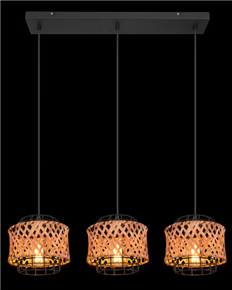 wire cage bamboo shade over table LED pendant lamp