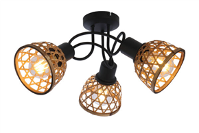 wire cage bamboo shade LED ceiling lamp