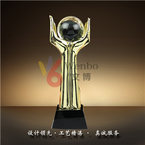 文博树脂奖杯WB-170225双手托球奖杯深圳奖杯设计制作颁奖礼品