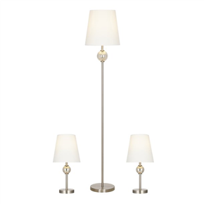 Transitional 3-Piece Brushed Nickel Finish LED light Table Lightings and Floor Lamps