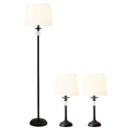 Modern Floor Lamp and 2 Table Lamps Standing Lamp and Desk Lamp Pair with Glass Bulbs for Bedroom Ni