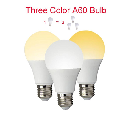 A19 A60 thermal plastic 3-color LED light bulb