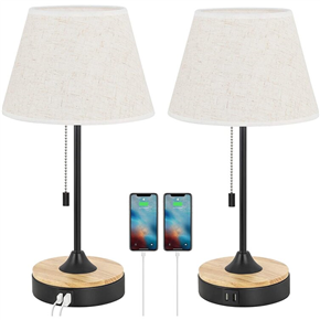 Modern Nightstand Bedside Wood Table Lamps