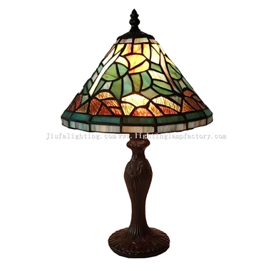 TL100107 Green Leaf Stained Glass Table Light