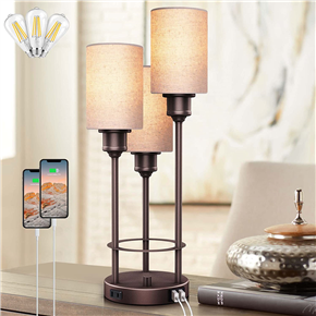 Farmhose Nightstand Bedside USB charging LED light bulb Table Lamp