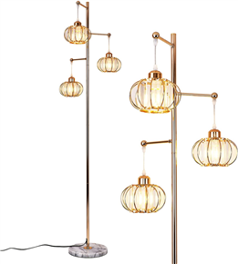 3 Lights Industrial Style Crystal Tree Floor Lamp for Living Room Bedroom Office Golden Floor Light