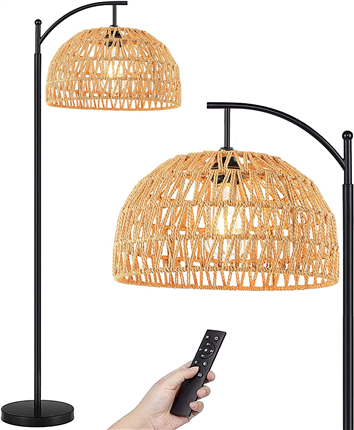 rope shade floor lamp with remote control led light bulb
