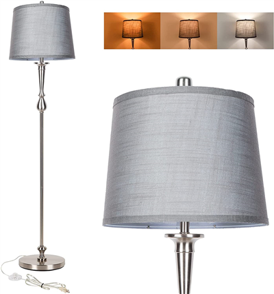 Metal floor lamp with 3 color led light bulb