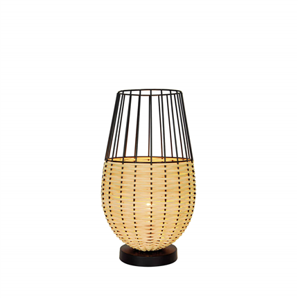 wire cage bamboo led light bulb table lamp