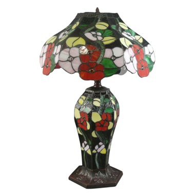 CL180006-Flower  tiffany cluster double lit table lamp