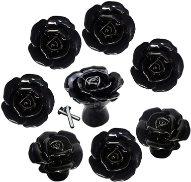 Black Ceramic Vintage Floral Rose Door Knobs Handle