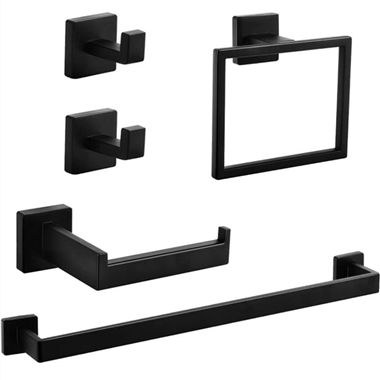 5-Pieces Matte Black Bathroom Hardware Accessories Set