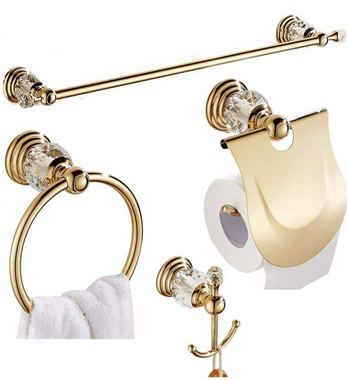 Golden Hardware Set Hand Towel Ring Racks Paper Holder Hook Wall Mounted