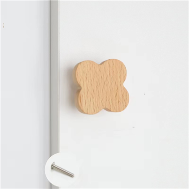 P00091 Modern Children Cabinet Handle Solid Beech Clover Wood knob Cute Cartoon Drawer pull