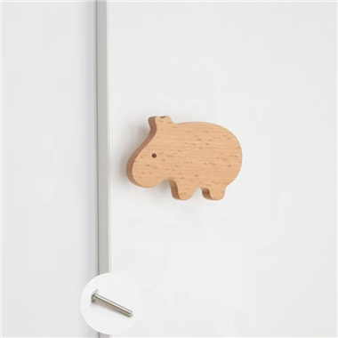 P00096 Wooden Animal hippo Cabinet Knobs Decorative Wood Dresser Knobs with Screws Dresser Pulls